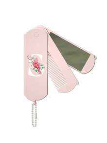 1 件二合一折叠梳子和化妆镜 - 便携式、个性化粉色花朵白色字母 A-Z 印花粉色镜子、手持镜子带挂链、桌面、现代旅行美容工具、带化妆镜的折叠梳、易于携带、非常适合旅行外出使用、两用镜梳、头皮按摩发梳、返校、旅行度假必需品、女士发饰