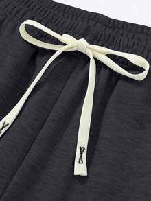 Black Knitted Plus Size Straight Pants For Men, Loose All-Match Casual Solid Color Pants For Spring And Autumn - Màu xám đen - Xem 2