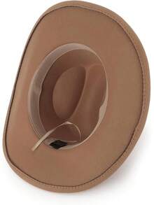 Classic Western Felt Cowboy Hat With Wide Brim For Outdoor Use - 1 Pc Style 2: Brown - View 3