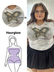 Hourglow Áo thun ngắn tay dáng suông in hình bướm 3D nhuộm tie-dye thanh lịch dành cho nữ cỡ lớn Emily_louise_swain, hàng mới về, phù hợp với dáng người đồng hồ cát, thích hợp cho mùa hè. - Nhiều màu - Xem 7