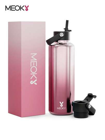 24盎司保温水瓶，双吸管盖，24小时保冷，防漏，不锈钢真空保温咖啡杯，旅行杯，双层不锈钢运动水瓶，适合户外、健身房、旅行和上学使用