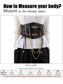 1 件女式深色朋克风格 PU 皮革弹力抽绳腰带，适合万圣节派对或日常穿着 - 黑色 - 查看 4