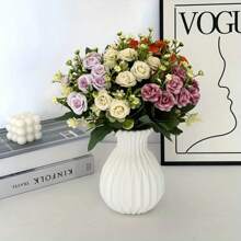 1 Stück Vase im Boho-Stil mit Streifen aus Kunststoff, elegantes Weiß - perfekt für Wohnzimmer, Arbeitszimmer, Weinregal Dekoration, multifunktionale Heimdekoration | Moderne Dekorationsstück | Stabile Kunststoffvase, dekorative Vase