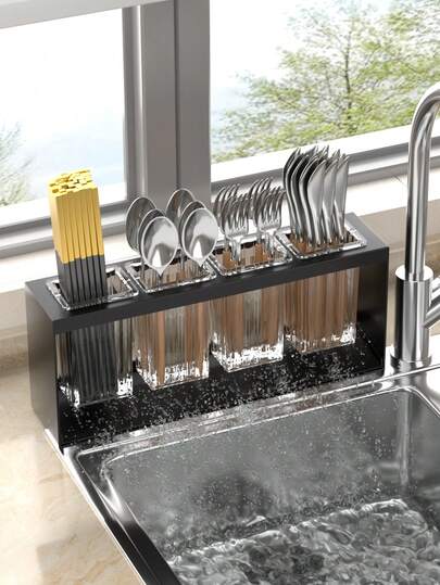 1 件厨房收纳架，带 3 个隔层，可放置筷子架、水槽沥水架、多功能餐具架（可放置刀、叉、勺和筷子），适用于餐厅和厨房、厨房收纳架、餐具架、返校用品