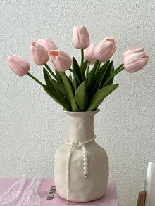 Artificial Tulip Flowers Decor, Home Decoration Accessories, Ins Style For Living Room, Bedroom, Suitable For Home, Wedding, Festival Decoration - Dusty Pink - View 2