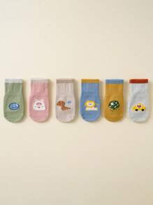 6 Pairs Glue Dotted Kids Boat Socks, Adorable Animal Pattern Breathable Infant Baby Socks, Unisex