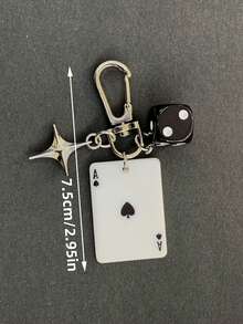 1/3件套扑克牌骰子钥匙扣，带星星吊坠，黑桃、方块、梅花合金金属钥匙圈，装饰钥匙扣，可挂在包包上，卡通数字主题配饰，汽车钥匙扣，吊坠，手机挂绳，汽车挂饰，钥匙链 - 彩色 - 查看 4