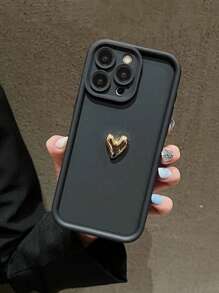 1 stuk schattige luxe 3D gouden hart effen kleur siliconen zachte telefoonhoes met camera rand verhoogde bescherming compatibel met iPhone-serie TPU schokbestendige snoep matte hoes