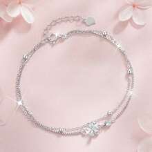1 pièce Bracelet fleur de cerisier à double couche, version coréenne simple et personnalisée avec des strass, fraîche, simple et polyvalente. (La chaîne de queue et la boucle sont aléatoires)