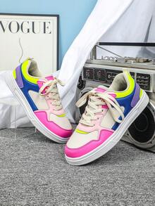 多色多巴胺拼布时尚运动休闲运动鞋，时尚校园滑板鞋，步行鞋，校鞋，适合节假日和节日，很棒的礼物