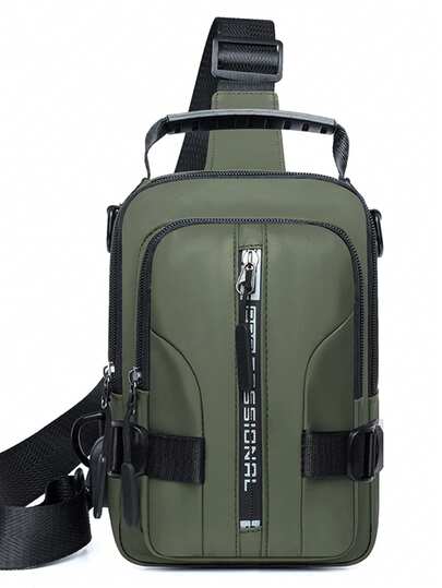 防水男士胸包防盗单肩包斜挎包USB充电腰包户外运动单肩包黑色