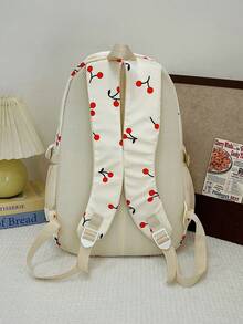 Set de 3 mochilas ligeras de nailon sólido con estampado de fresa, lazo y cereza, y cierres plegados. Mochila plegable de gran capacidad y múltiples bolsillos, adecuada para mujeres, estudiantes universitarias, uso diario, escuela, compras y viajes. - Beis - Ver 5