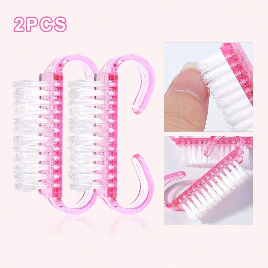 Bộ 2 cọ vệ sinh móng acrylic - Cọ nhựa mini hình kèn màu hồng, lông mềm, thích hợp cho việc chăm sóc móng, dụng cụ làm móng, dụng cụ làm móng nghệ thuật, chuẩn bị cho năm học mới, làm móng, dụng cụ làm móng (thích hợp cho móng giả dán)