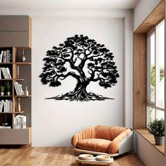 1 pièce Œuvre murale en métal vintage à thème de l'arbre de vie, œuvre murale métallique originale inspirée de la nature, décoration murale de style campagnard pour le salon, sculpture sur arbre thème nature d'intérieur et extérieur, peinture murale en fer à suspendre
