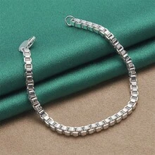 1 Stück 925er Silber 4MM Quadratische Box Kette Armband für Männer Frauen Mode Charm Schmuck Party Luxus Geschenk Accessoires