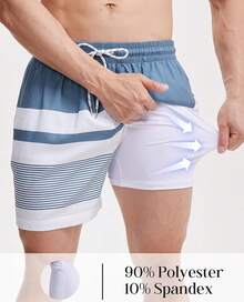 Mens Swim Trunks With Compression Lined Short Bathing Suits For Men 5 Inch Inseam Liner Men's Swimming Trunk - Stripe Royal - View 3