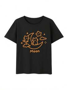 200g Pure Cotton T-Shirt 2025 Summer Ladies New Short Sleeve Pure Cotton Holiday Pattern Short Sleeve Round Neck Couple Wear Small Shirt Tops - 黑色 - 查看 2