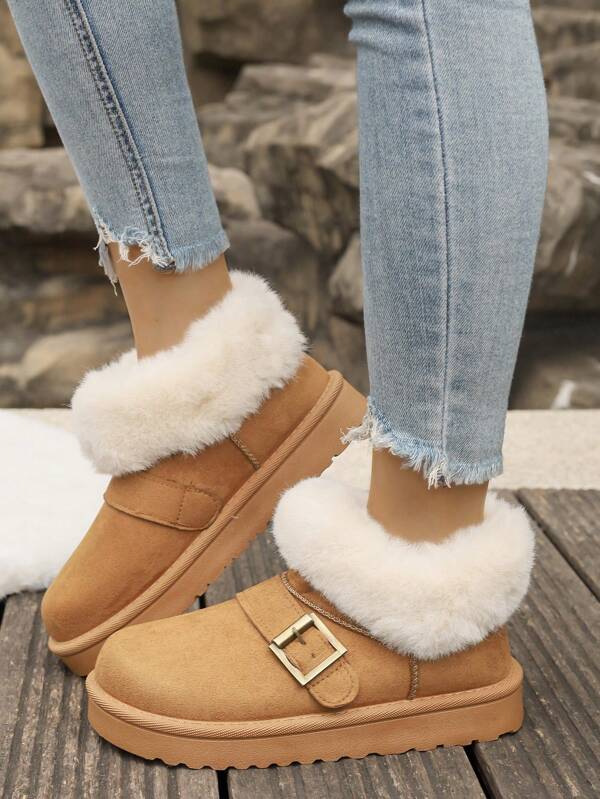 Botas de Neve para Mulheres Novo Lançamento Outono/Inverno 2025, Sola Grossa Forrada Termicamente Falsa com Pelo Curto