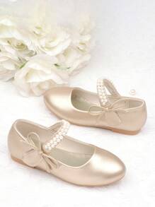 CAIWENNIAO Girls Pearl Embellished Soft Sole Princess Shoes For Recital/Formal Occasion, Small White Shoes (New Model)