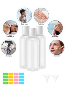 8 pièces Bouteille ronde à épaule transparente avec couvercle à rabat, bouteille vide pour échantillon cosmétique, dispensateur, bouteille de voyage, contenants de voyage de petite taille étanches avec entonnoirs et étiquettes pour articles de toilette, shampooing, lotions, revitalisants, cosmétiques de voyage, à la maison et en voyage