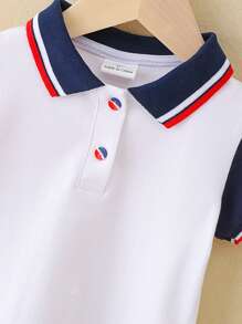 2pcs/Set Girls Elegant Pleated Skirt Set, Multi-Layer Skirt Paired With Colorblock Sleeve Polo Shirt, Slightly Stretchy Summer Outfit, Suitable For Daily And Outdoor Wear