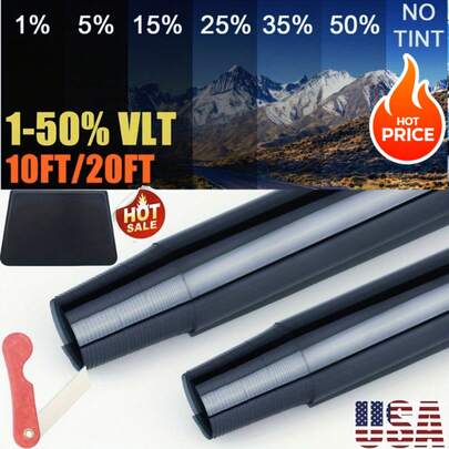300cm X 50cm Black Window Tint Film Roll - Car & Home Glass Sun Protection, Heat & Glare Reduction For Auto, Truck, RV (118" X 20")