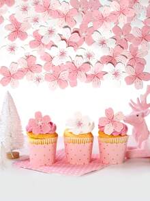 60pcs Sakura Cupcake Toppers, Wafer Paper Flower Cupcake Decorations, Suitable For Baby Shower, Wedding, Birthday Party Decor - Multicolor - View 2
