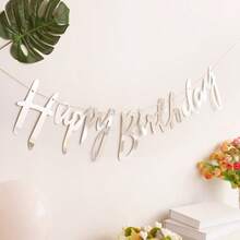 1 set Pancarta de Feliz Cumpleaños para decoraciones y suministros de fiesta de cumpleaños - Plateado - Ver 4