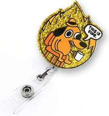 Funny Sea Turtle Badge Reel Retractable For Nurse Nursing Student RN CNA LPN Medical Worker &Amp; Teacher, Cute Pediatric Nurse Gifts, Dude Turtle Badge Holder With Alligator Clip &Amp; 24" Durable Nylon Cord - Dog On Fire - View 1