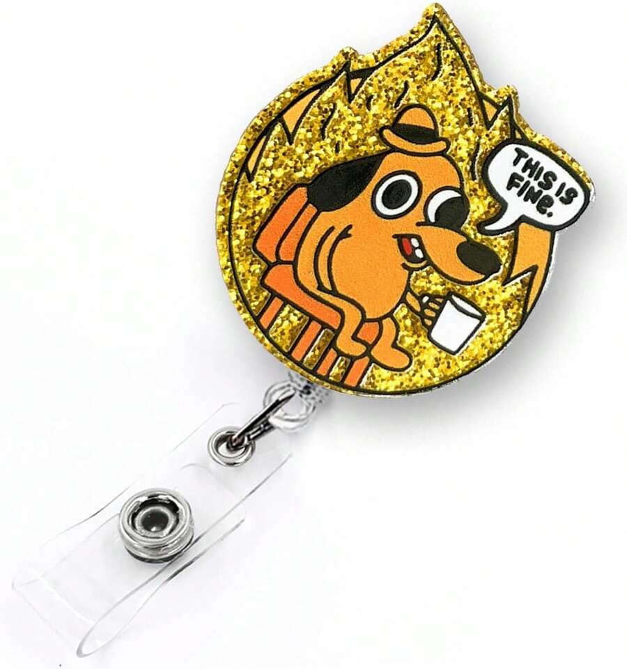 Funny Sea Turtle Badge Reel Retractable For Nurse Nursing Student RN CNA LPN Medical Worker &Amp; Teacher, Cute Pediatric Nurse Gifts, Dude Turtle Badge Holder With Alligator Clip &Amp; 24" Durable Nylon Cord - Dog On Fire - View 1
