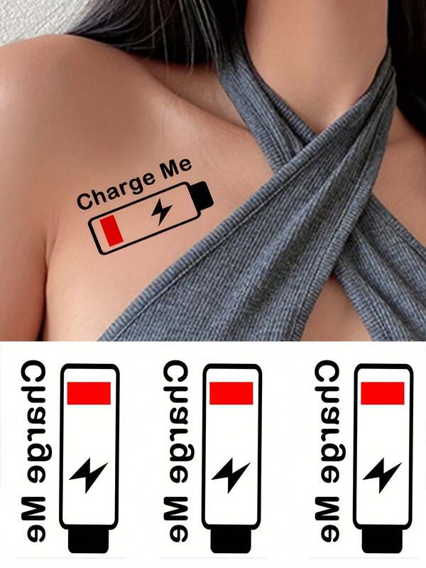 3 Fogli/Set di Tatuaggi Temporanei Impermeabili, Motivi a Batteria e Trucco, Disegni Minimalisti Delicati di Body Art, Facili da Applicare e Rimuovere, Regalo Intimo per i Propri Cari