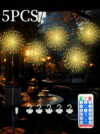 1 Set de 5 Luces solares de hadas con 450 luces solares LED de Navidad para uso en exteriores, 8 modos de iluminación, luces solares impermeables para glorieta, patio, fiesta, boda