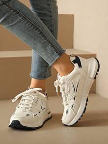 Women's Round Toe Lace-Up Thick Sole Student Casual Comfortable Platform Sneakers - Blue - View 7