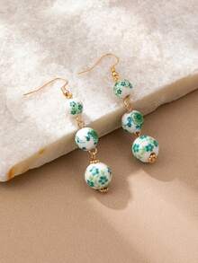 1 对复古手绘青花瓷串珠耳环，小众设计中式球形耳环，优雅女士吊坠耳环 - 耳環 - 查看 7