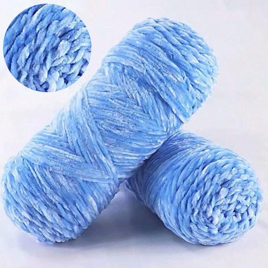 1/3/5 PCS 100g Skein Shiny Chunky Chenille Yarn Crochet Soft Velvet Knitting Wool DIY - Blue - View 1