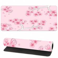 1 pièce Grande tapis de souris de jeu avec un design de fleurs de cerisier roses - base en caoutchouc antidérapante, surface lisse, tapis de bureau lavable pour la maison, le bureau et les études. Cadeau parfait pour Noël et Thanksgiving. Accessoire de bureau de jeu. Texture en tissu lisse, grand tapis de souris