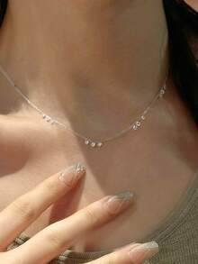 1 chiếc dây chuyền mặt dây chuyền hình giọt nước bằng bạc Sterling S925 đính đá Zirconia thanh lịch, dây đeo nhẹ, đa năng cho việc đi lại hàng ngày, món quà tuyệt vời. - Bạc - Xem 5