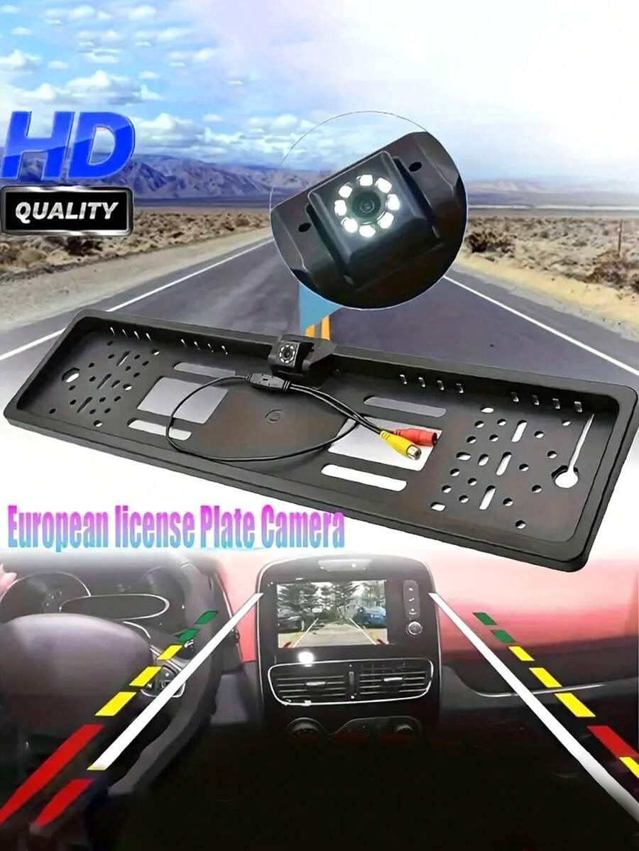 4/8/12 LED Cámara de visión trasera para automóvil con marco de matrícula europeo, visión nocturna y cámara de respaldo