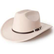 Classic Western Felt Cowboy Hat With Wide Brim For Outdoor Use - 1 Pack Style 2: Beige - View 6