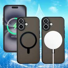 1pc Black Magnetic Wireless Charging Shockproof Protective Case With Full Camera Protection, Translucent Matte Finish, [Silky Touch] [Matte PC Back] TPU Bumper Shockproof Slim Thin Compatible With IPhone And Compatible With Samsung Galaxy Waterproof Anti-Fall Scratch Resistant - Black - View 3