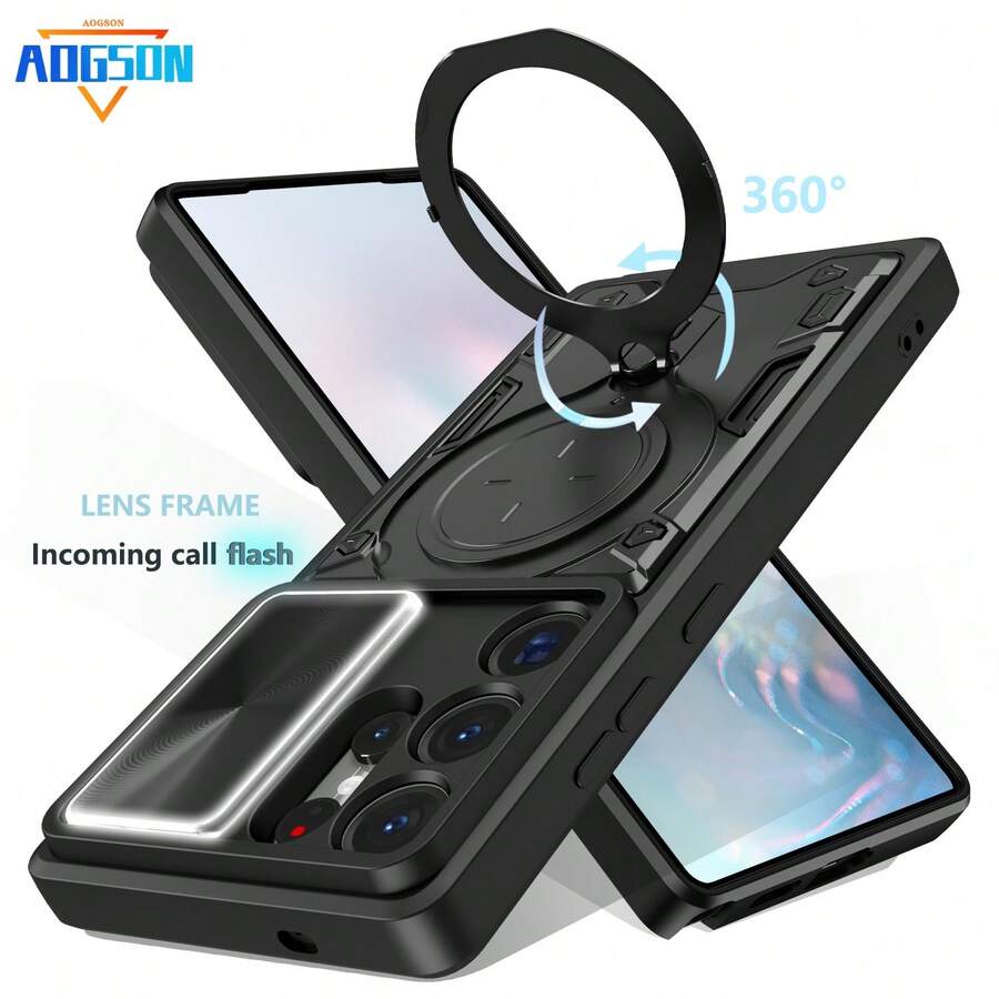 360° 旋转磁性手机支架保护壳，防摔，兼容 11/12/13/14/15/16 Pro Max、S22/23/24+ UA04/A05/A14/A15/A24/A25/A34/A54S、Moto、OPPO、Vivo、Redmi Note 13C+、HONOR X7/X8/X9、OPPO/Vivo 型号，TPU 材质手机后盖保护壳，兼容摩托罗拉/PIXEL 6/7/8/9 Pro 防水防震防刮 - 黑色 - 查看 1