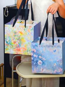 2 Stücke/5 Stücke modischer großer Blumen Geschenktüte im Ins-Stil, enthält Grußkarten, Ins-Stil, luxuriös, hochwertig, Geschenktüte, geeignet für Wohndekoration, Hochzeitsgeschenke, Hochzeitsjahrestags-Geschenke, Geschenke für die Freundin, Muttertagsgeschenke, Valentinstags-Geschenke, Geburtstagsgeschenke, Hochzeitsfeiern.