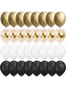 Juego de 40 piezas de globos de látex de 12 pulgadas en colores negro, blanco y dorado para decoración de fiesta de cumpleaños, despedida de soltera, boda y otros eventos