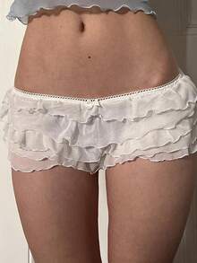 Womens Layered Ruffle Bloomers Bow Low Rise Mini Under Shorts For Dresses Summer Clothes - White - View 9