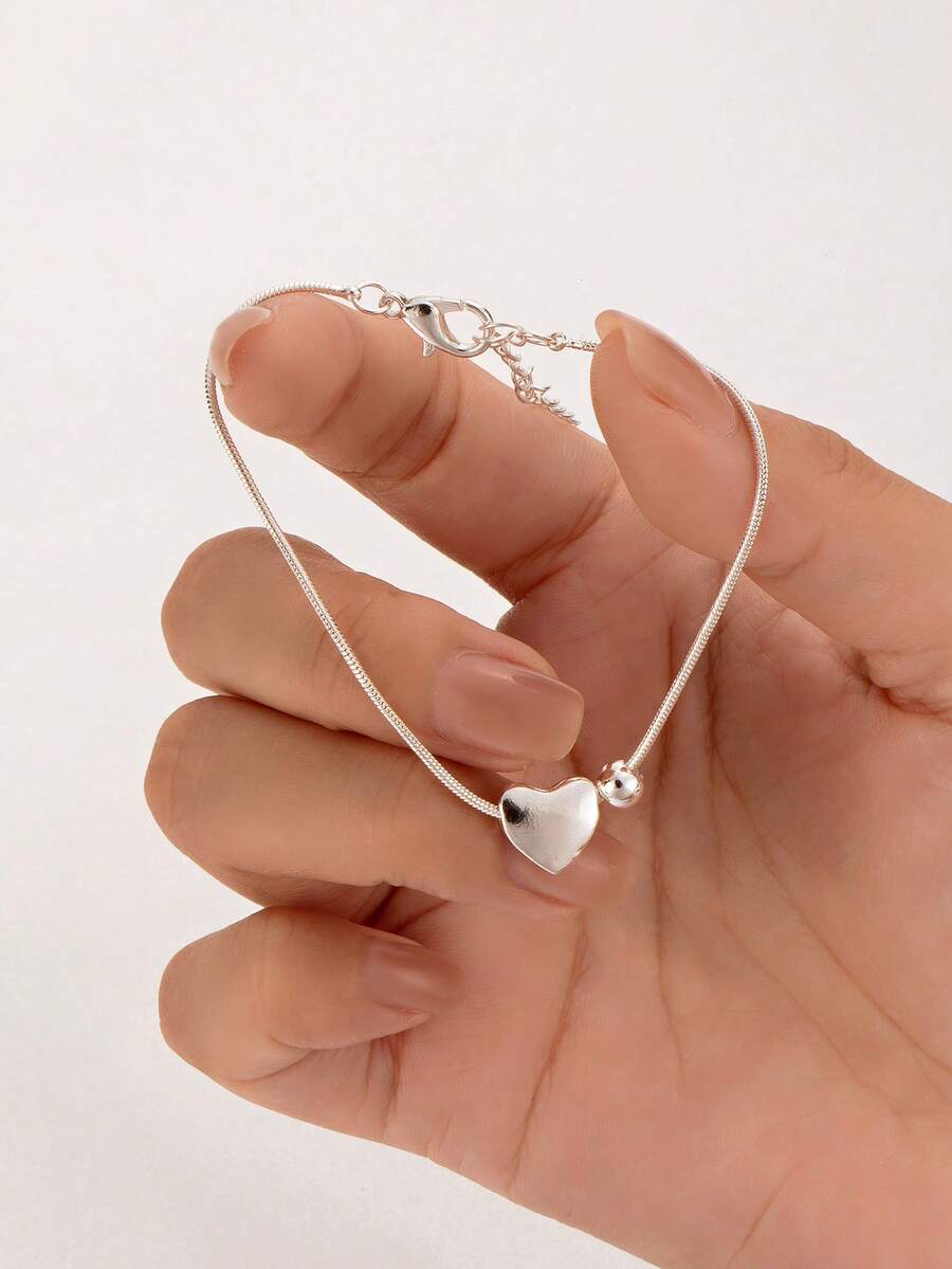 1 件优雅时尚的心形手链，适合日常佩戴，也是送给朋友的绝佳礼物 - 銀色 - 查看 1