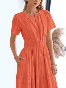 Womens Summer Maxi Dresses Short Sleeve High Waist Tiered Flowy A-Line Boho Bohemian Beach Long Dress Holiday Vacation Beach Valentine Long Dress Outfit - 橘色 - 查看 5