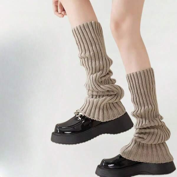 1 paire de jambières de couleur unie, chaussettes chaudes, à la mode et chaudes, convenant pour le printemps, l'automne/l'hiver, les tenues casual, de rue, les vacances, les fêtes de Noël