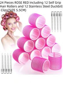 12/18/24 Stücke Lockenstab Haarwickler Set mit 12 selbsthaftenden Haarwicklern und 12 Edelstahlclips, geeignet für langes, mittellanges, kurzes, dickes und feines Haar, Pony und Volumen Locken, Haarstyling Set, Haarpflegewerkzeug, Schönheitsaccessoire Geschenk für Frauen