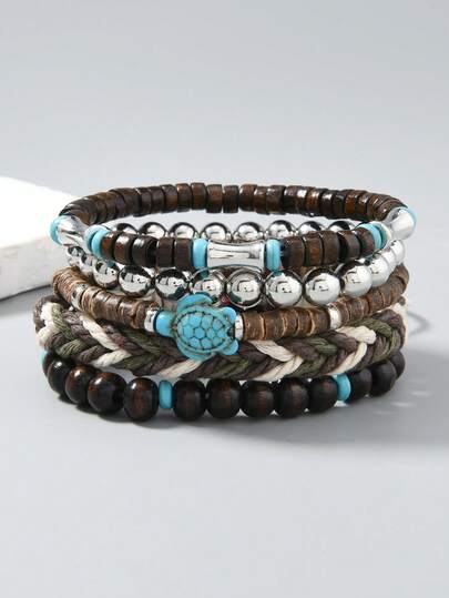 5条复古简约生命之树弹力手链，男士日常休闲佩戴