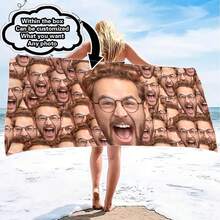 1pc Customizable Photo Beach Towel, Personalized Bath Towel, Pool Towel, Holiday Gift, Modern Style, Polyester, Rectangular Beach Towel - Multicolor - View 20